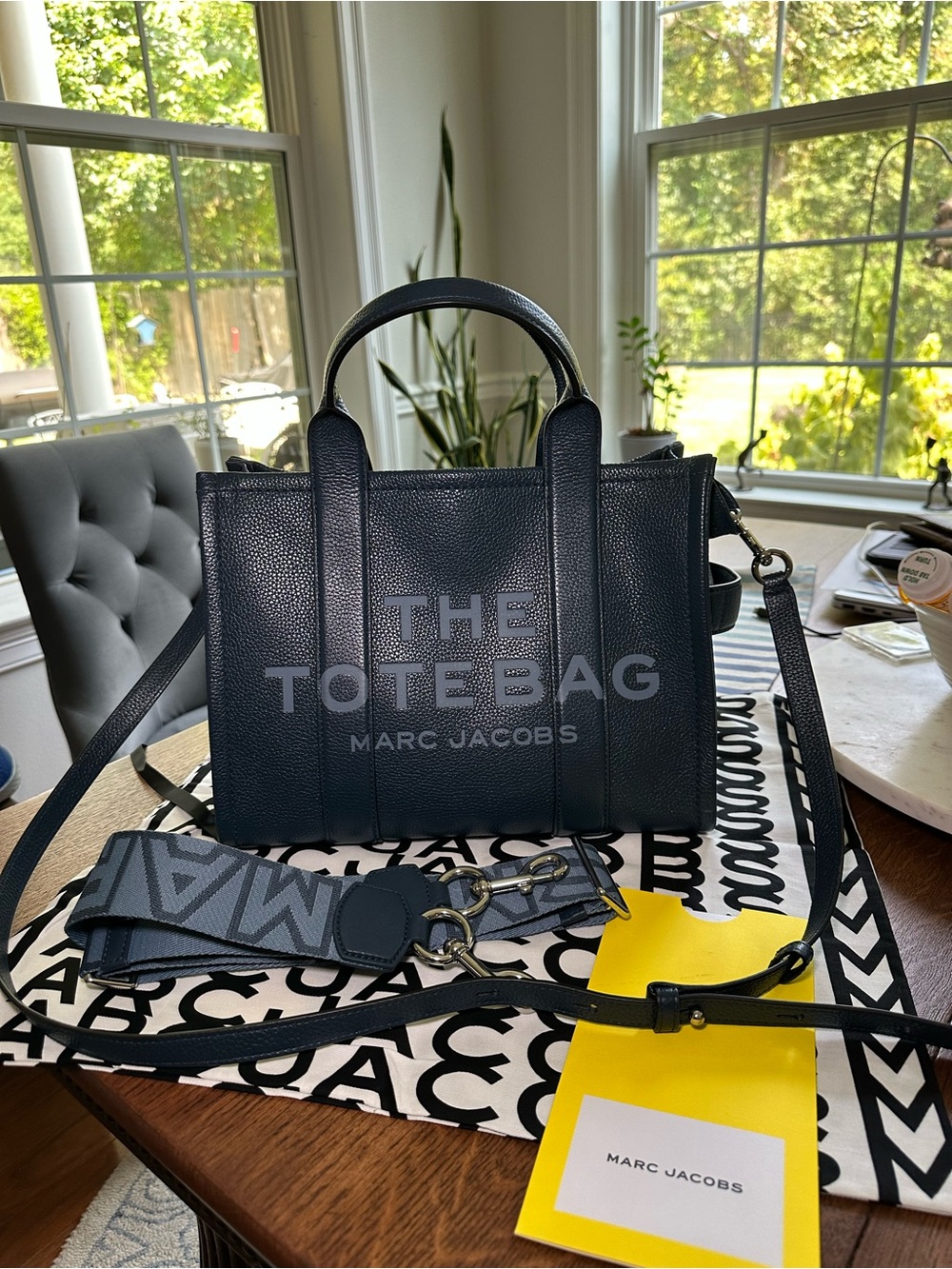 Marc Jacobs Navy Pebbled Leather Tote with Removable Strap